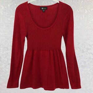 AB Studio Sparkly Red Scoop Neck Long Sleeve Knit Sweater Tunic Style Size S